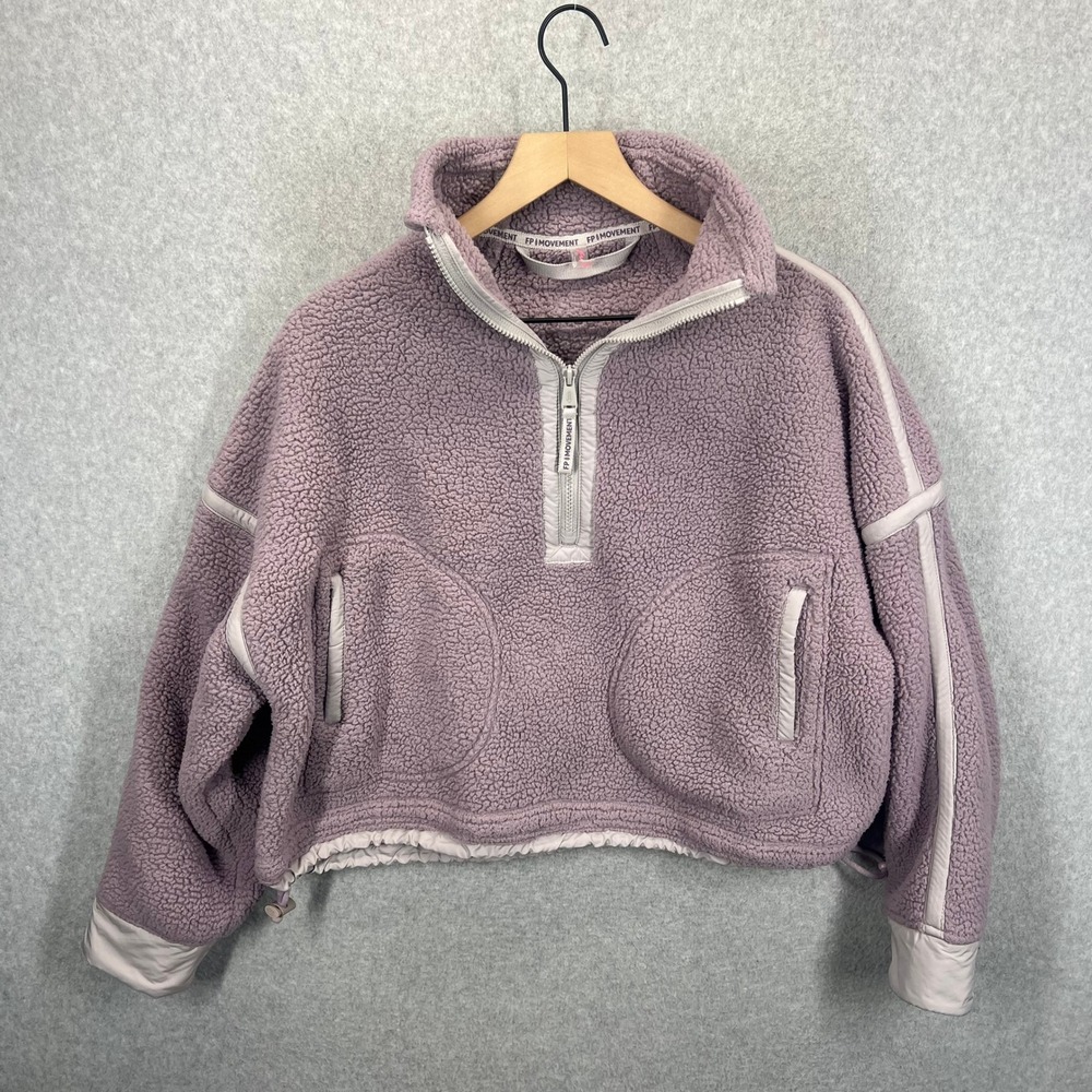 FP Movement Hit The Slopes Fleece Pullover Women S Purple Sherpa Quarter Zip EUC